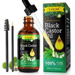 Uocasi Aceite de Ricino Negro Jamaicano, botella de vidrio para conservar la pureza y la calidad.