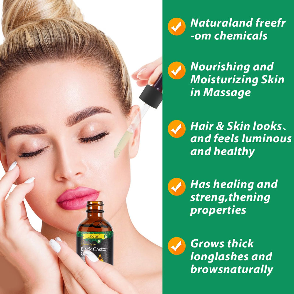 Uocasi Aceite de Ricino Negro Jamaicano, cabello más fuerte y brillo saludable.