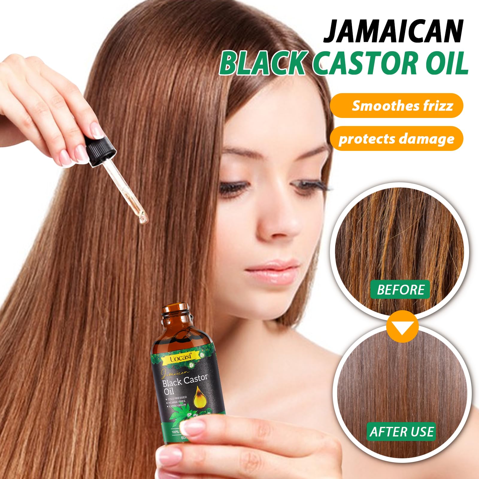 Uocasi Aceite de Ricino Negro Jamaicano, cuidado de cejas para definición natural.