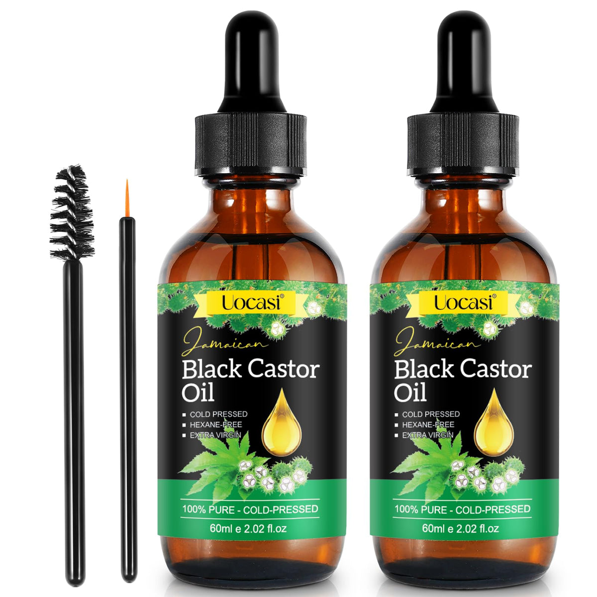 Uocasi Aceite de Ricino Jamaicano en frasco, puro para crecimiento del cabello.