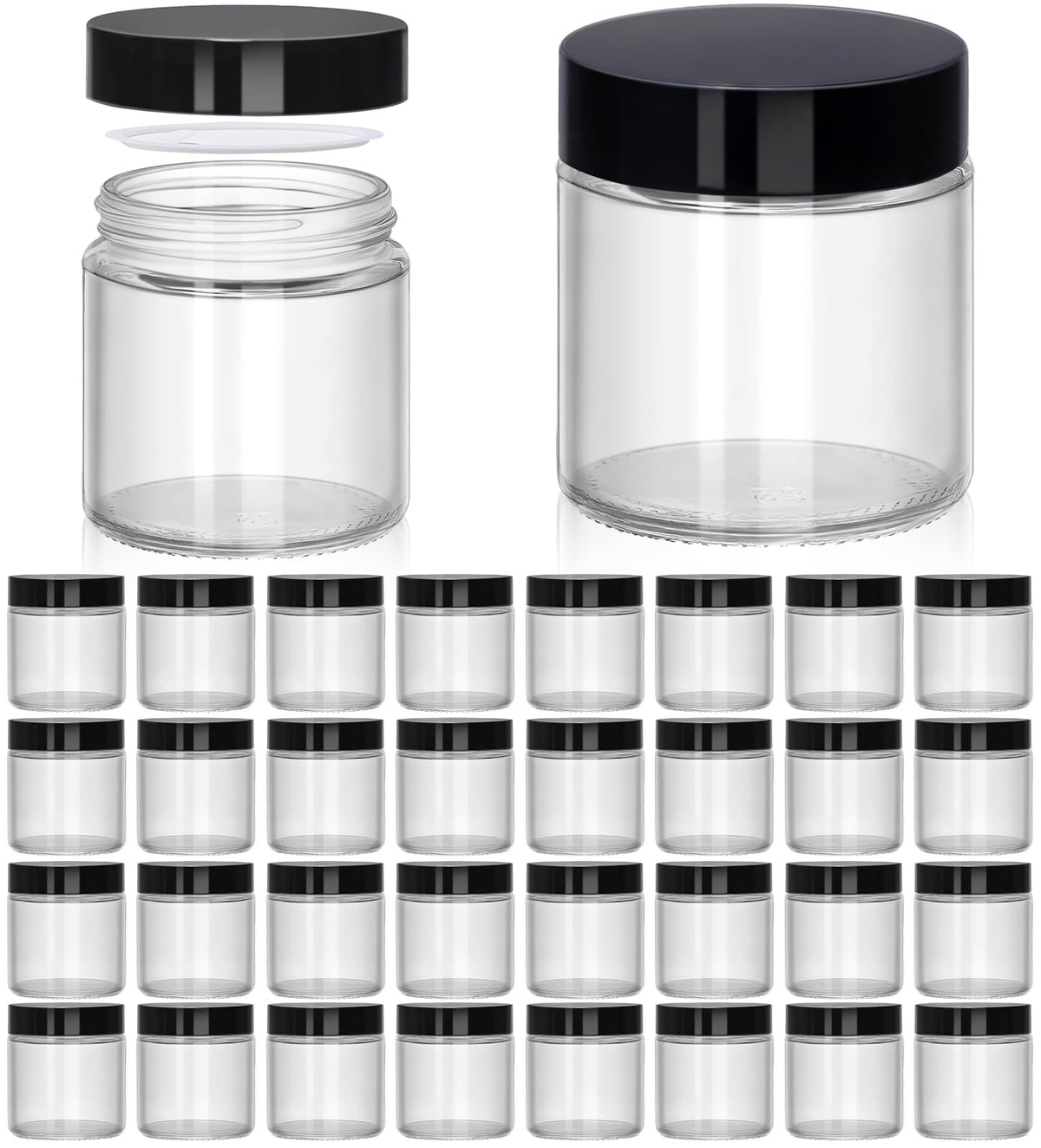 UPBUD frasco de vidrio claro 4 oz con tapa negra, sellado seguro para cosméticos