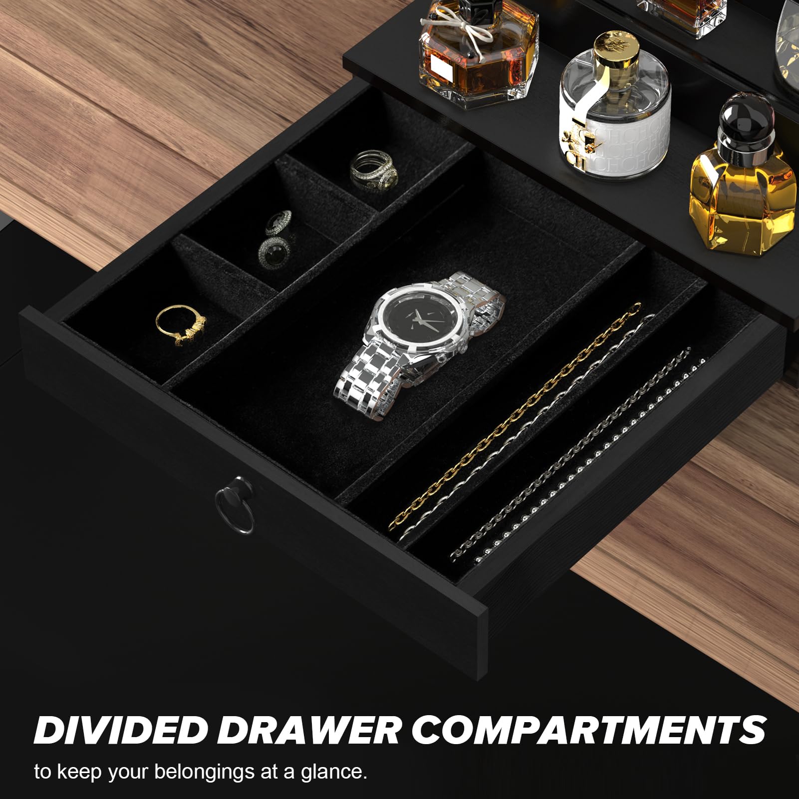 Upcessory organizador con cajón divisor para ordenar relojes y joyas.