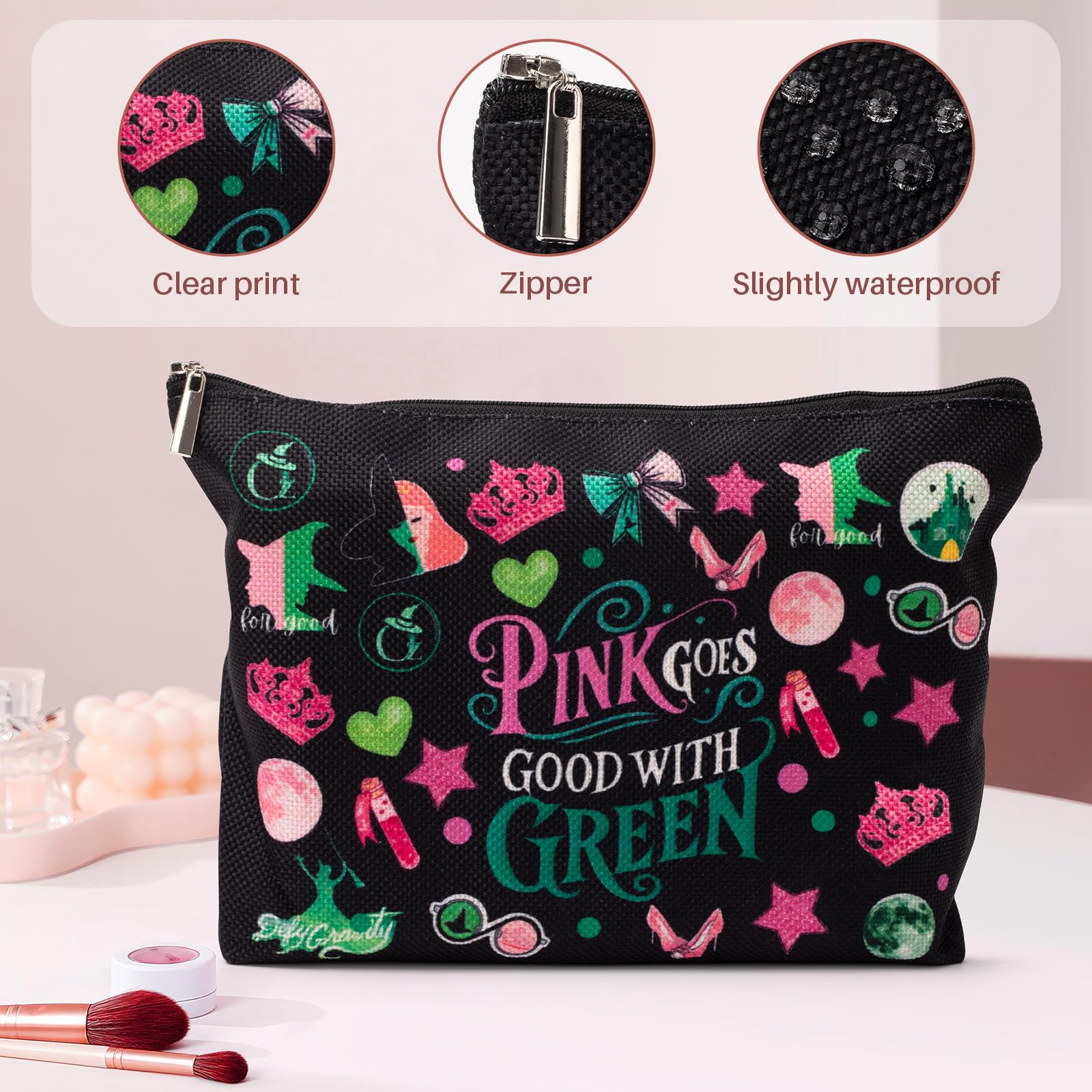 UpfurMach bolso cosmético con diseño rosa y verde, perfecto para viajes