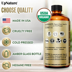 UpNature Aceite de Ricino para crecimiento suave de pestañas y cejas