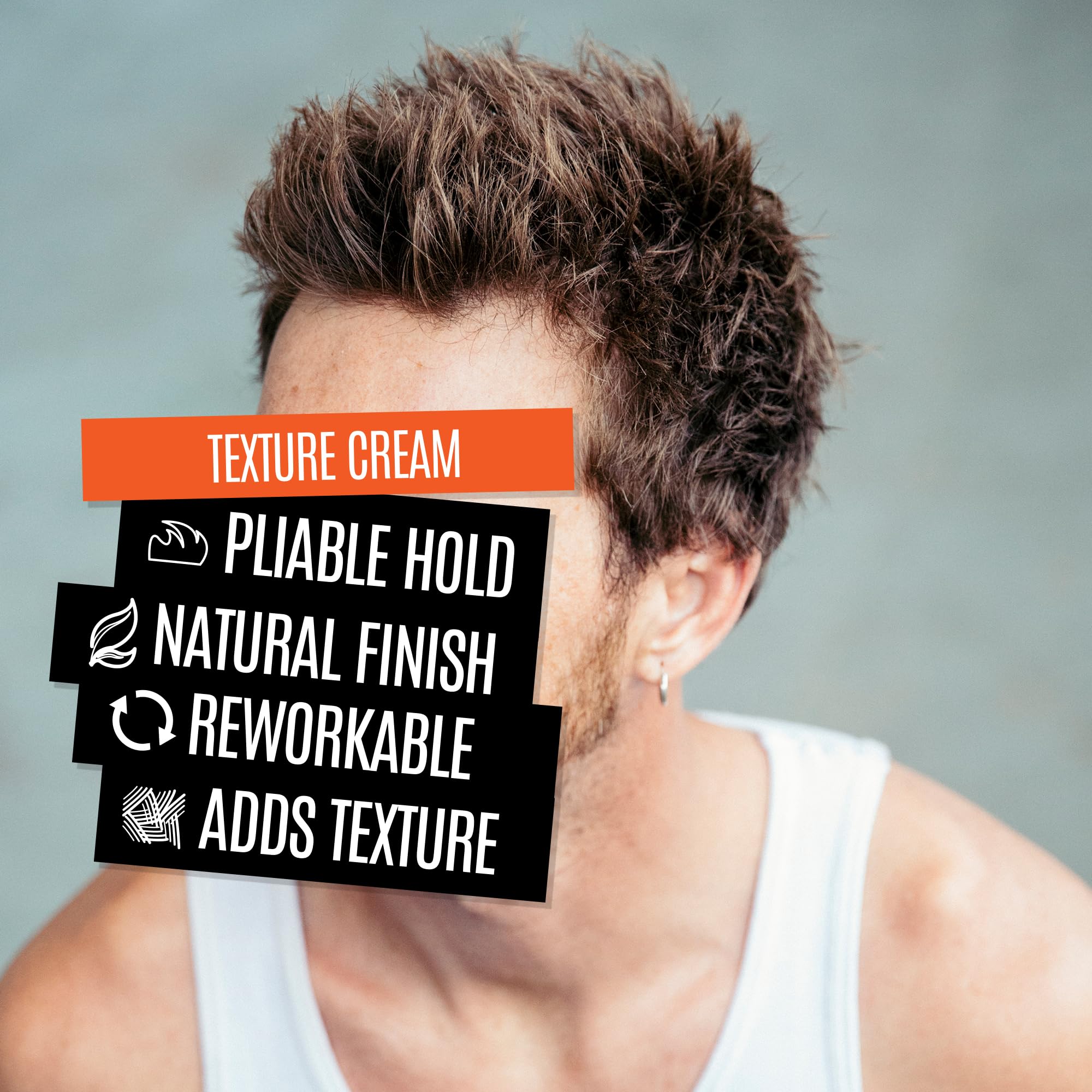 Uppercut Deluxe Texture Cream jar open for easy access and reworkable style.