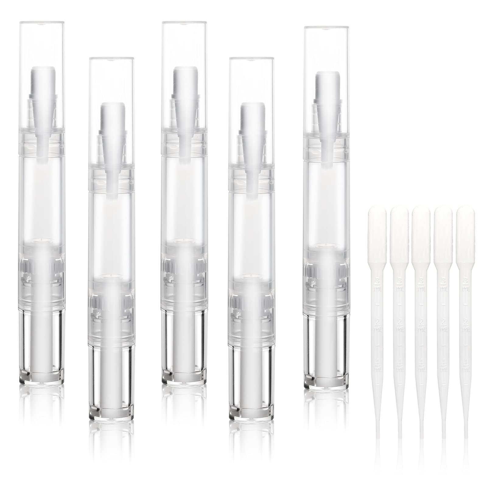 UPZIGS pack 5 plumas twist transparentes para aceites de cutícula, portable y fácil de rellenar