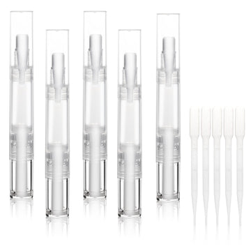 UPZIGS pack 5 plumas twist transparentes para aceites de cutícula, portable y fácil de rellenar