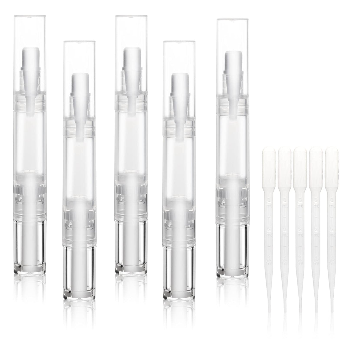 UPZIGS pack 5 plumas twist transparentes para aceites de cutícula, portable y fácil de rellenar