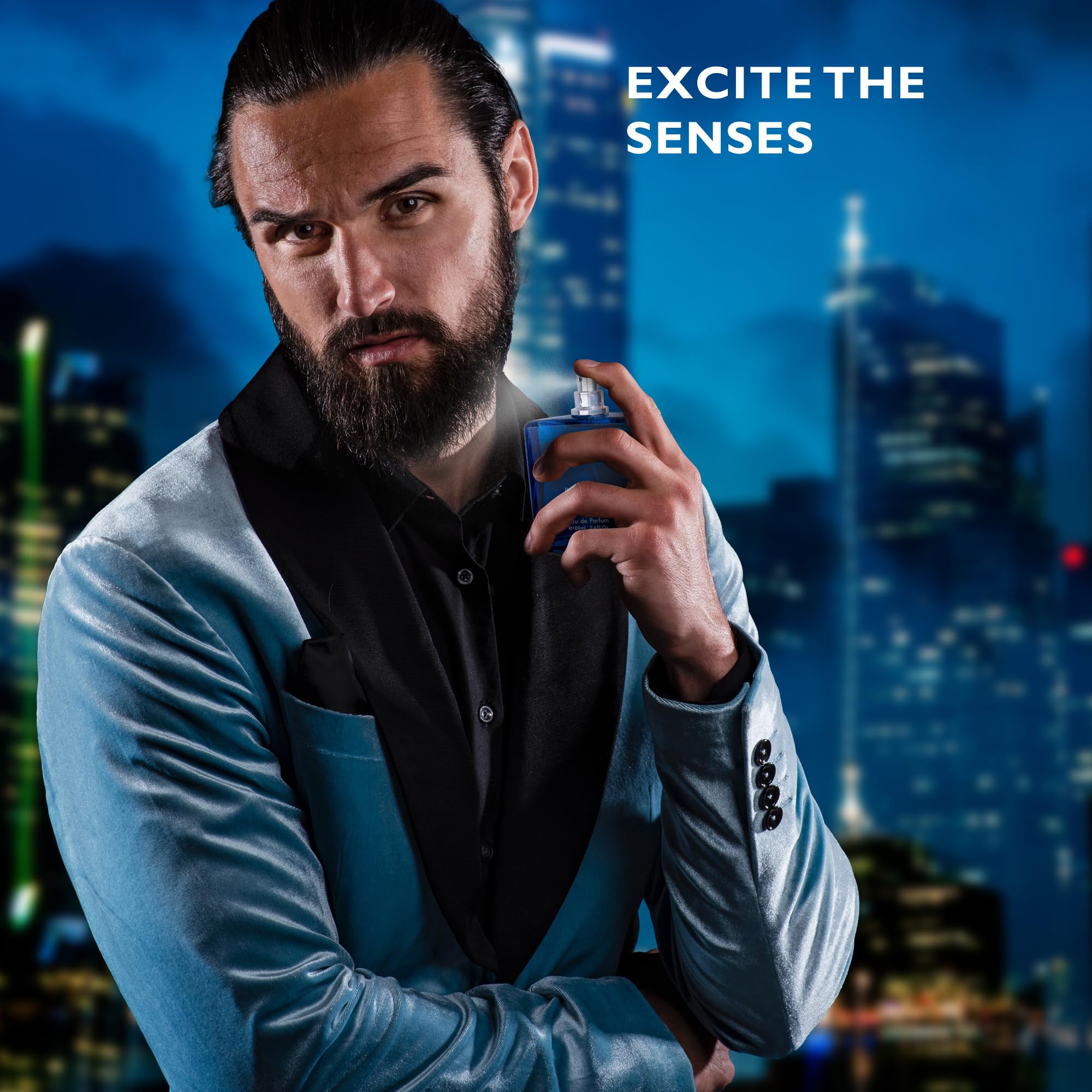 URBAN COLLECTION Bleu para Hombres, detalle frasco que revela la calidad del perfume.