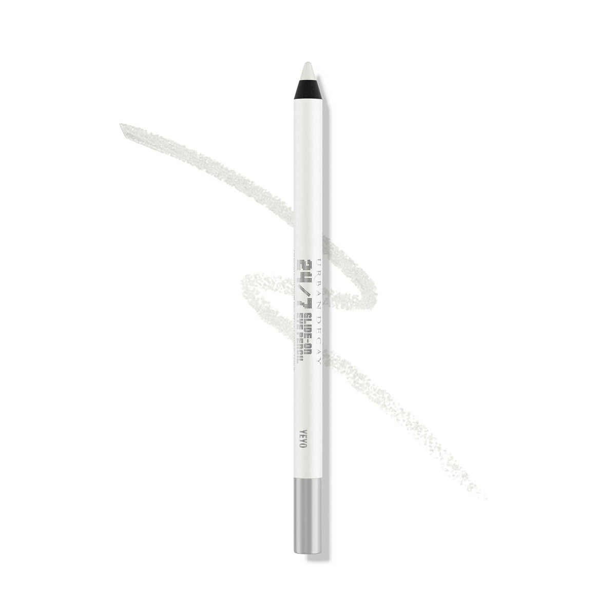 Urban Decay 24/7 Glide-On Yeyo metallic white swatch showing long-lasting shimmer