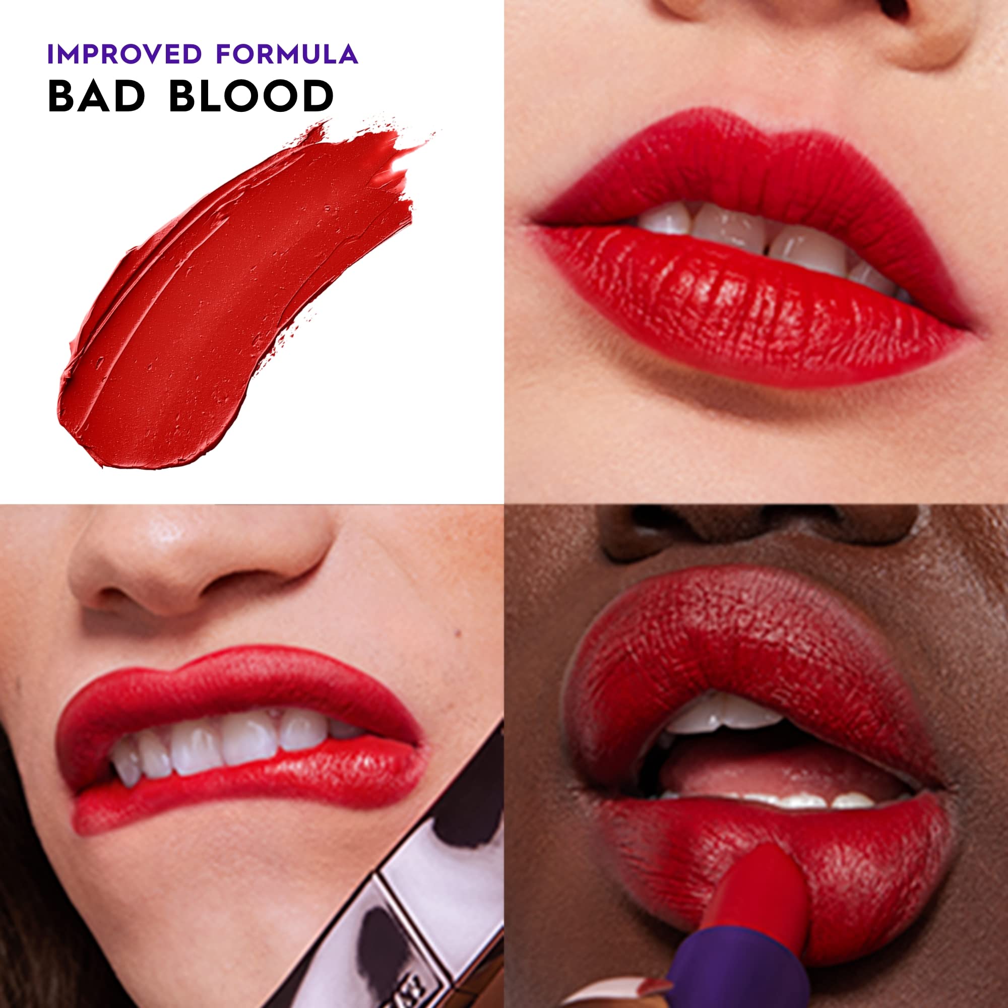 Barra de labial hidratante URBAN DECAY Bad Blood, aplicación precisa en labios.