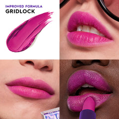 Textura cremosa de Gridlock deslizando sobre labios con aloe vera.