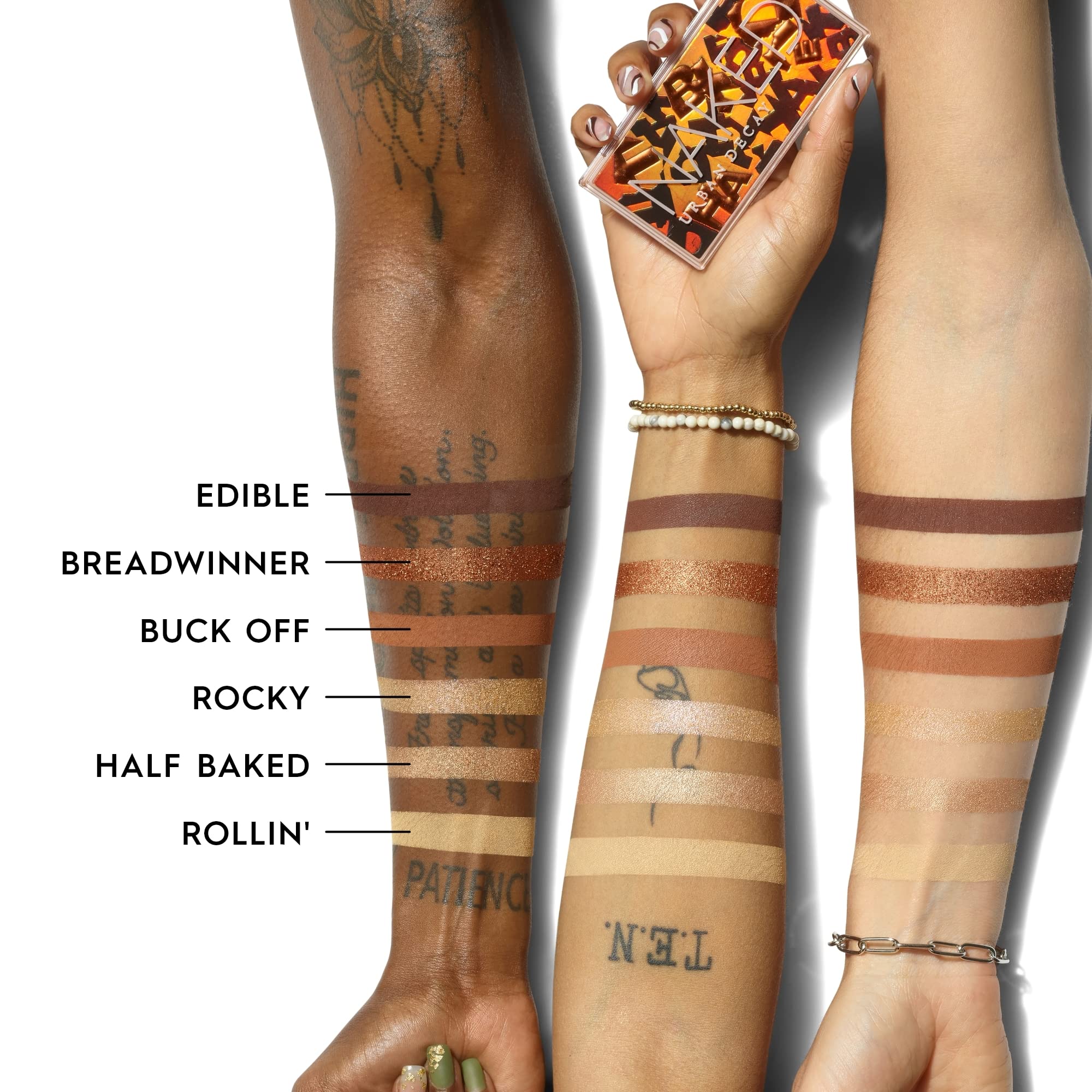 Urban Decay Naked Mini Half Baked, sombra Sin champagne nude, brillo suave para párpados.