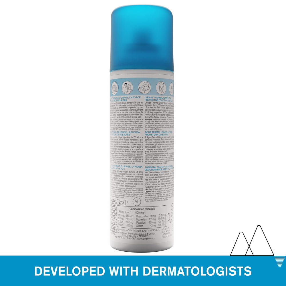 Uriage Agua Termal, spray suave tras la limpieza para sellar hidratación.