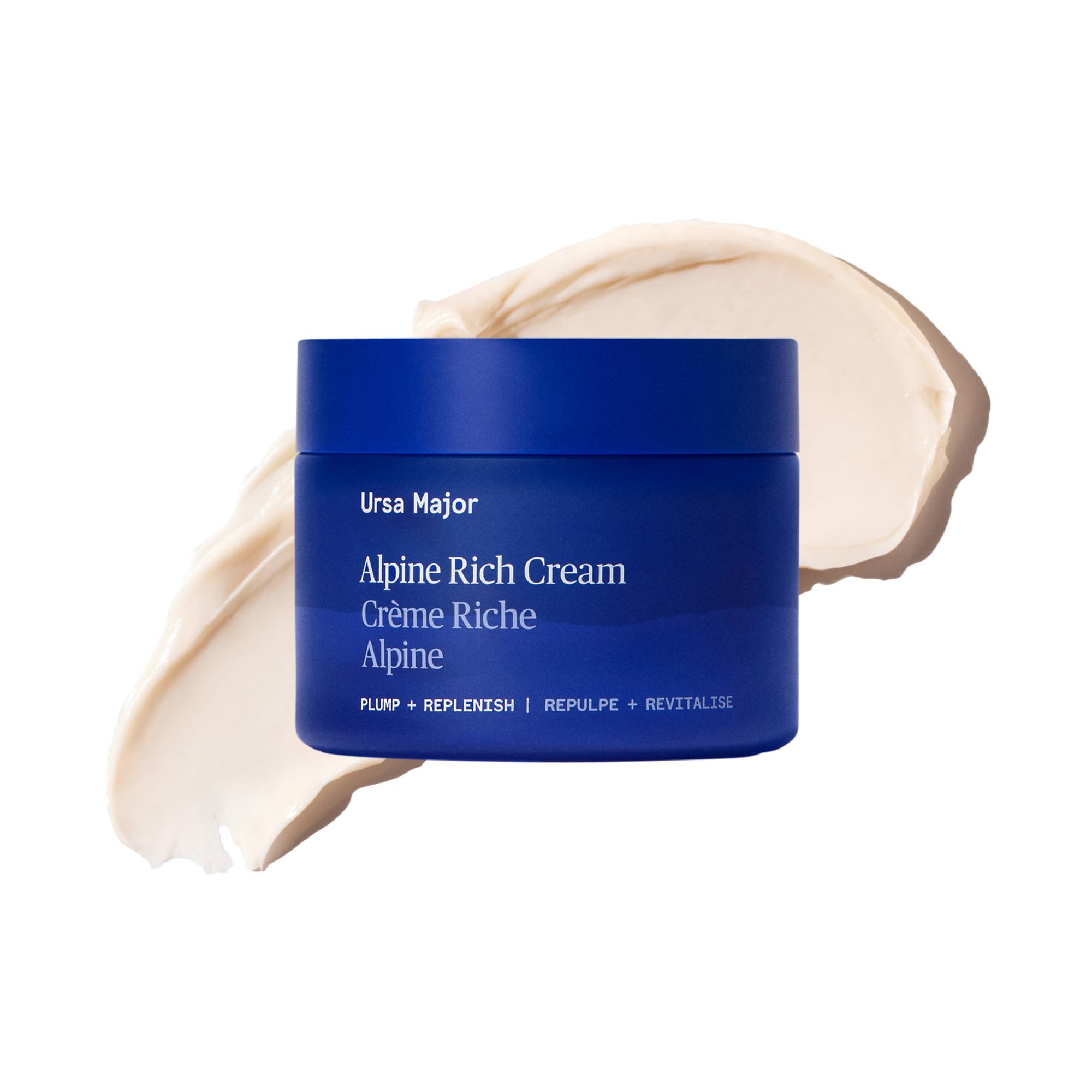 Ursa Major Alpine Rich Cream en frasco, textura rica para hidratación duradera.