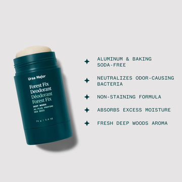 Ursa Major desodorante: aroma con notas de madera y cítricos para sensación fresca.