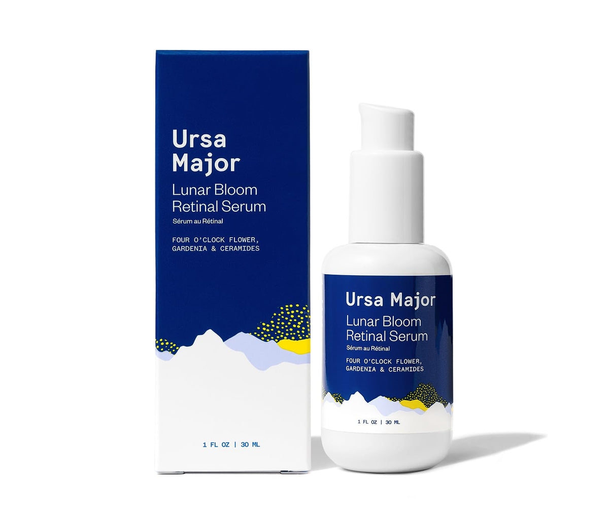 Ursa Major Lunar Bloom Serum, botella; ritual nocturno suave para piel radiante.