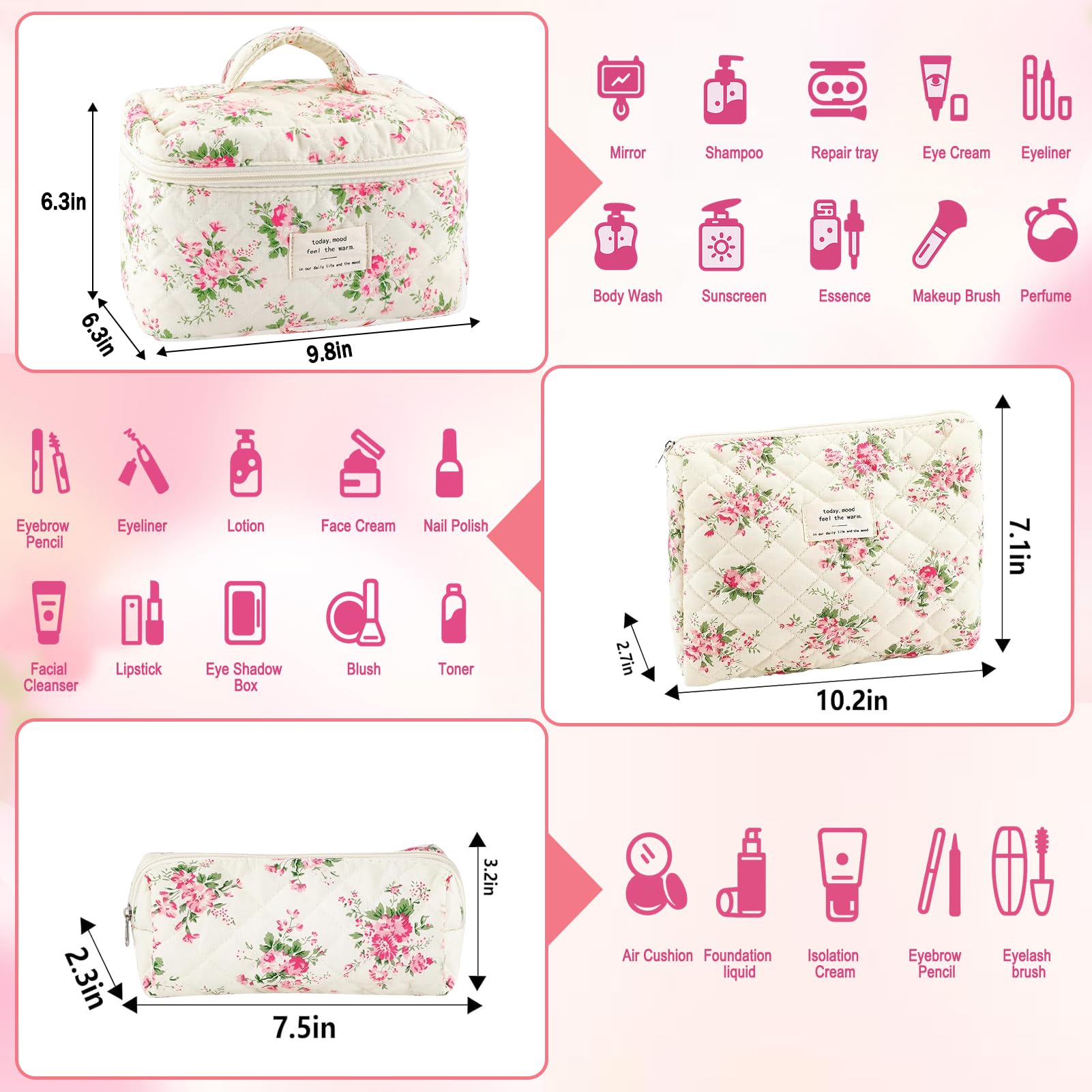 URSKYTOUS bolsa maquillaje grande con gran capacidad para cosméticos y viaje