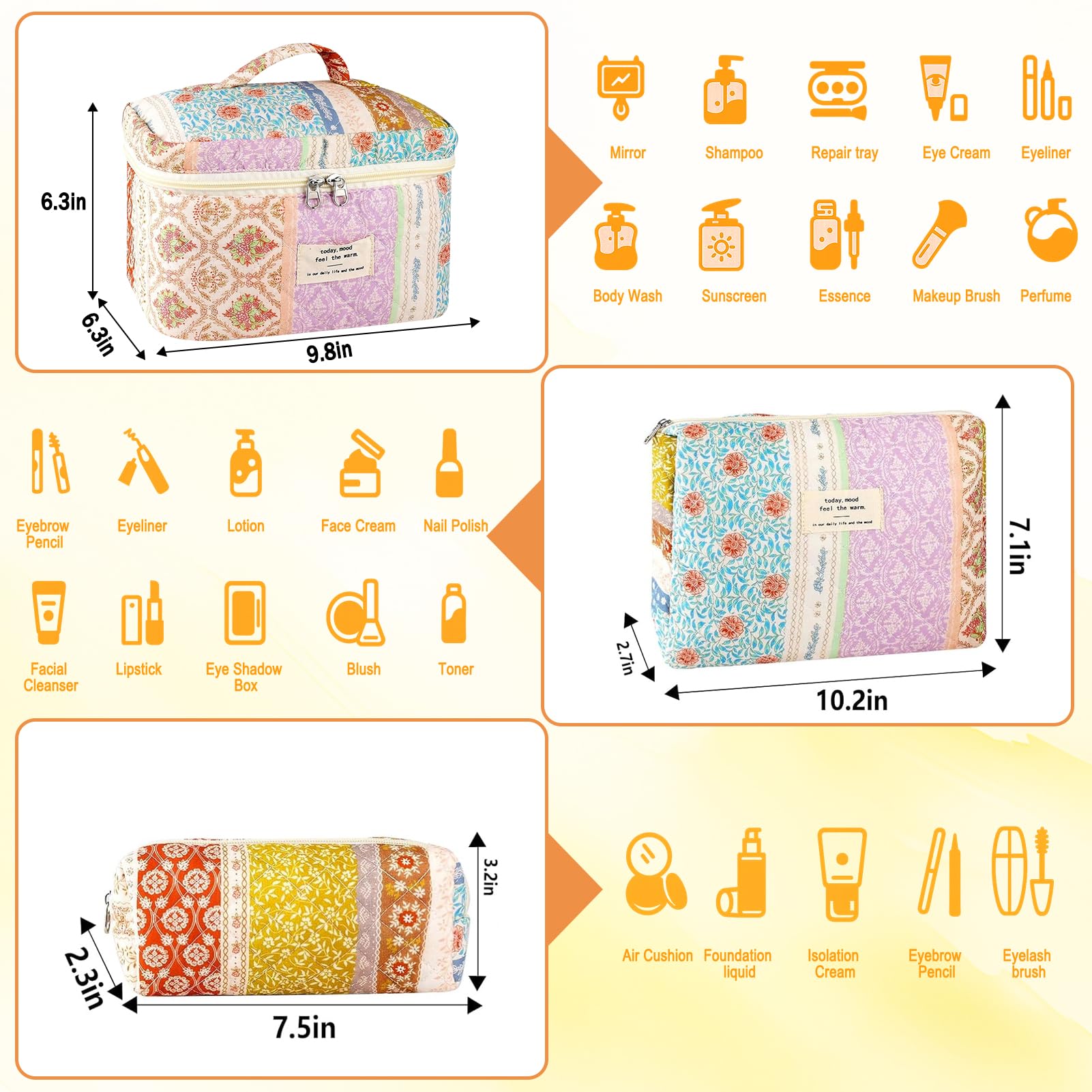 URSKYTOUS bolsa de maquillaje mediana algodón floral, perfecta para uso diario.