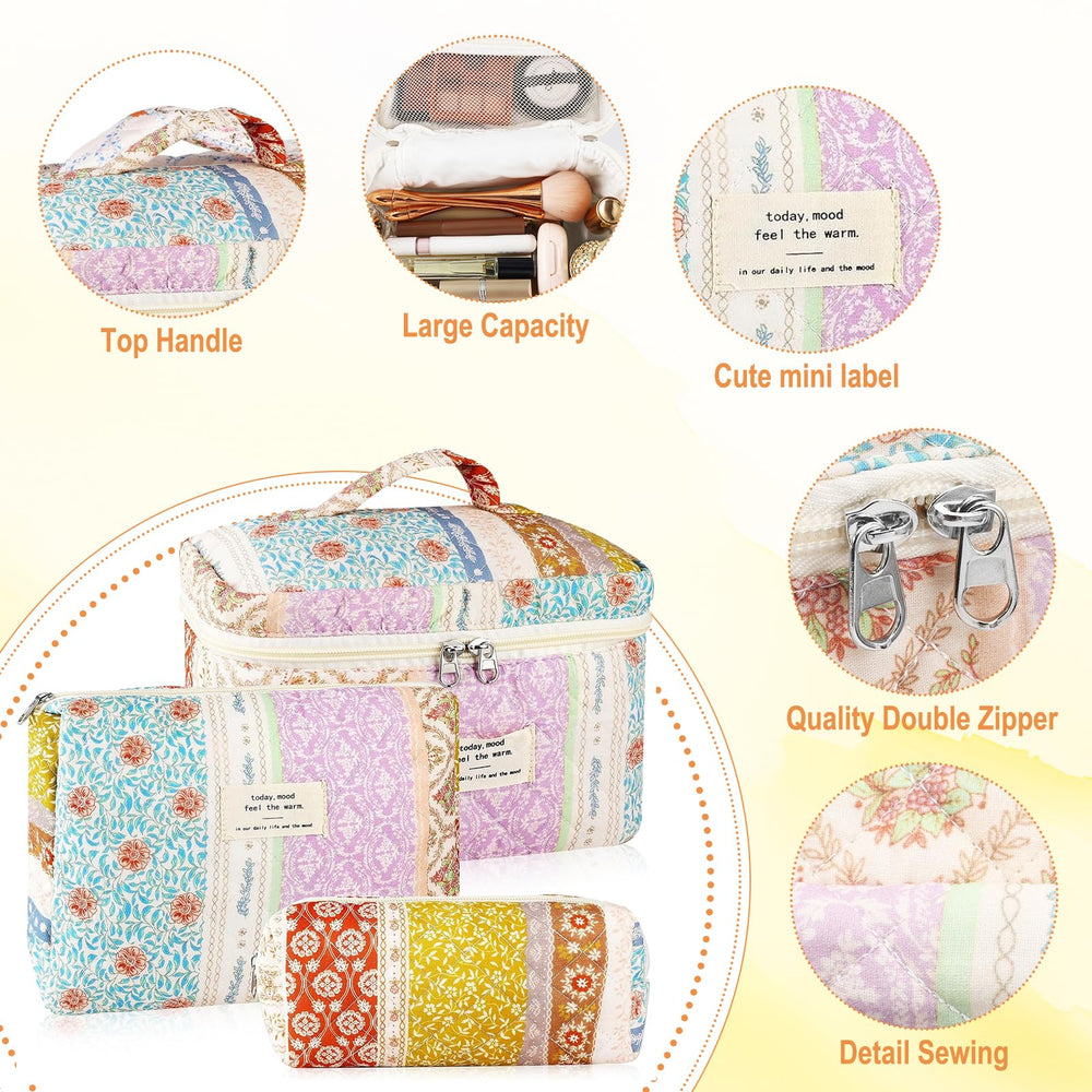 URSKYTOUS bolsa de maquillaje pequeña algodón floral, ideal para retoques.
