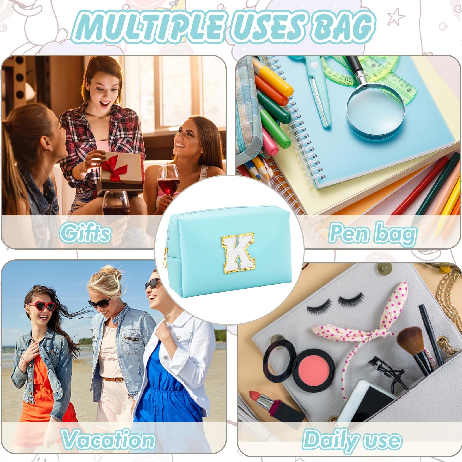 URSKYTOUS bolsa monograma con chenilla, ideal para transporte de cosméticos.