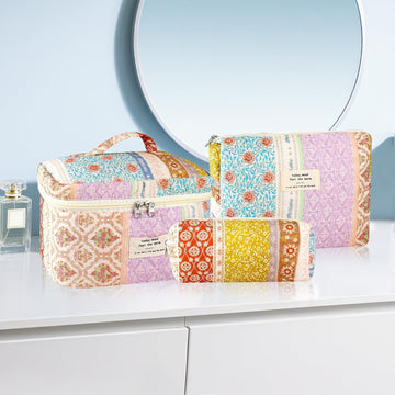 URSKYTOUS bolsa de aseo portátil algodón floral, ideal para viajes y organización.