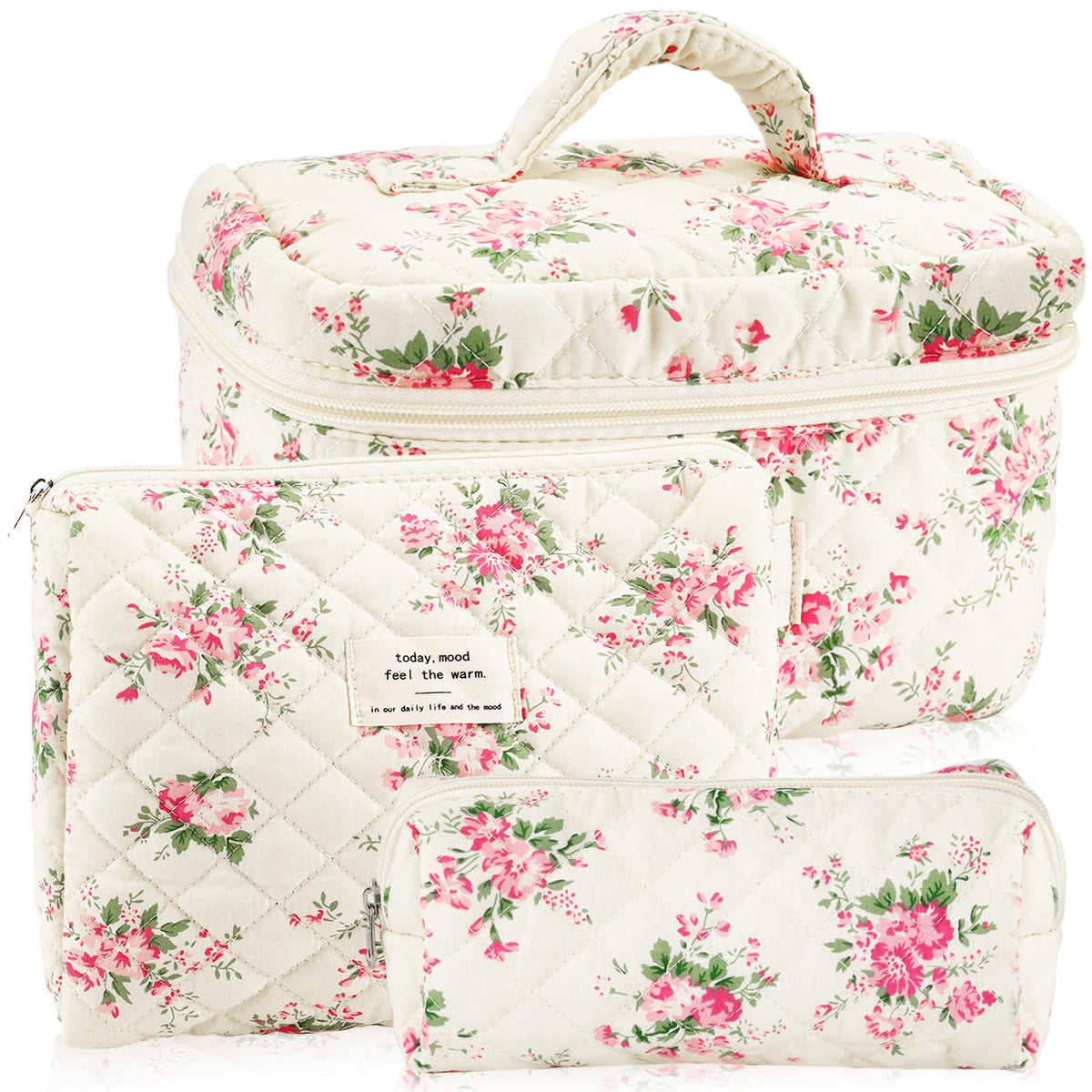 URSKYTOUS conjunto de 3 bolsas maquillaje rosa floral, ideal para viaje y organización