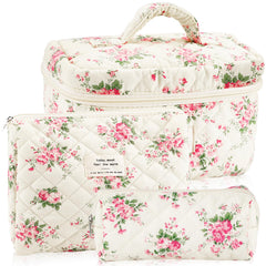 URSKYTOUS conjunto de 3 bolsas maquillaje rosa floral, ideal para viaje y organización
