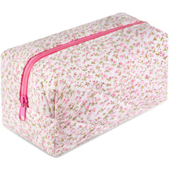 URSKYTOUS bolsa de maquillaje acolchada con diseño floral exterior, ideal para viajes y estilo.