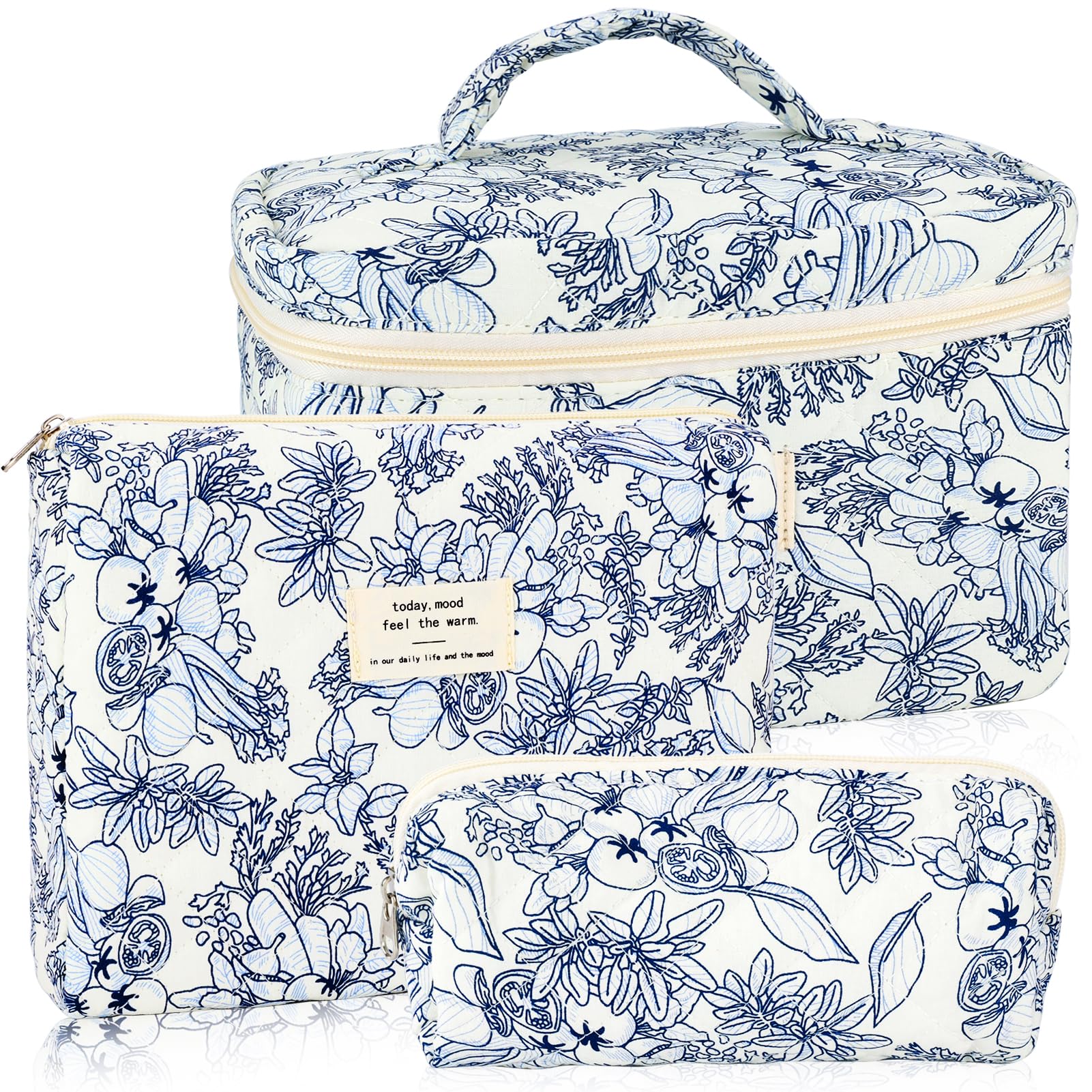 URSKYTOUS bolso de maquillaje floral acolchado con gran capacidad para viaje diario