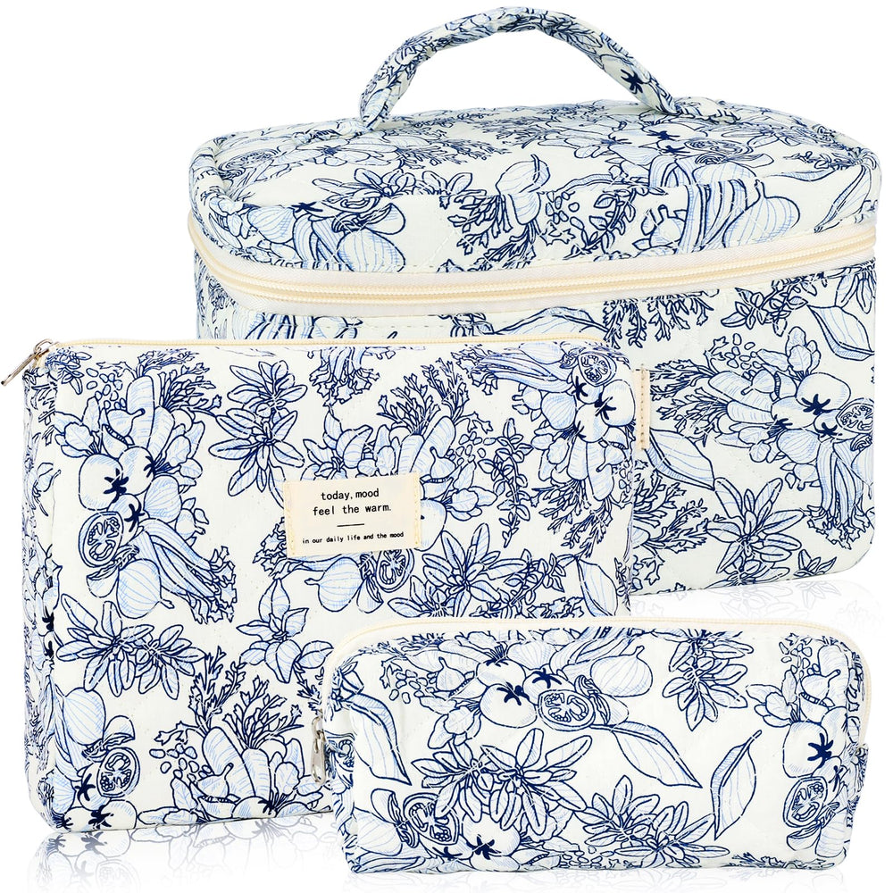 URSKYTOUS bolso de maquillaje floral acolchado con gran capacidad para viaje diario