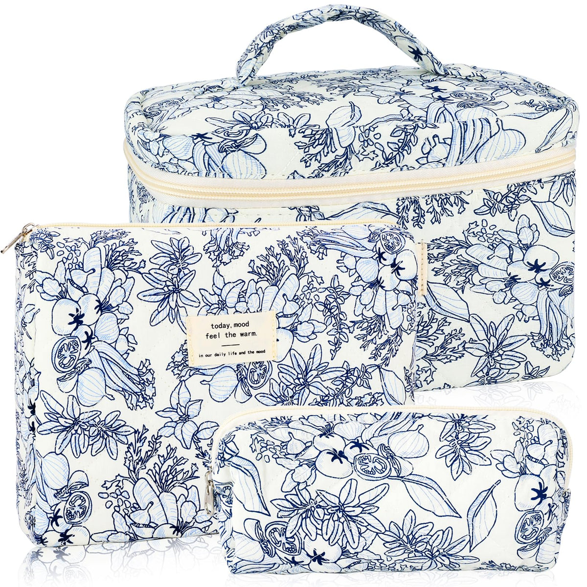URSKYTOUS bolso de maquillaje floral acolchado con gran capacidad para viaje diario
