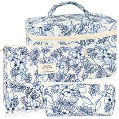 URSKYTOUS bolso de maquillaje floral acolchado con gran capacidad para viaje diario