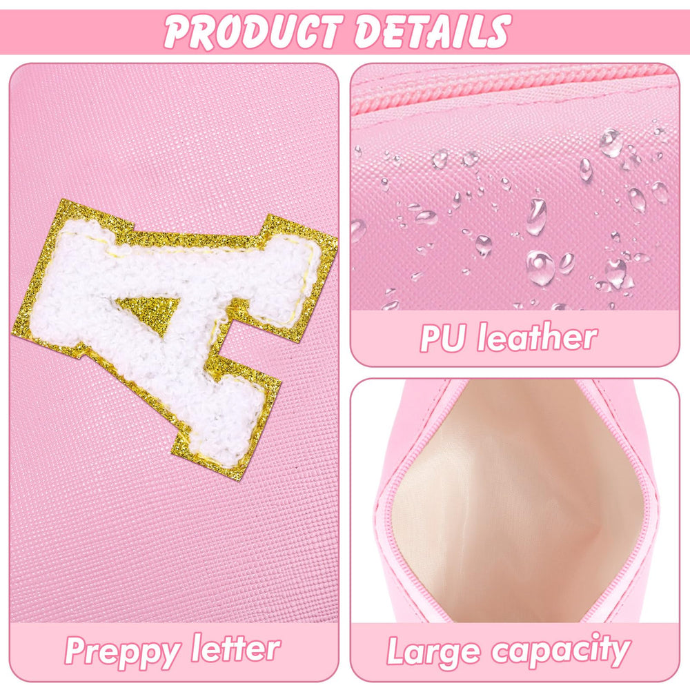 URSKYTOUS bolso maquillaje inicial rosa, diseño preppy con monograma, regalo elegante.