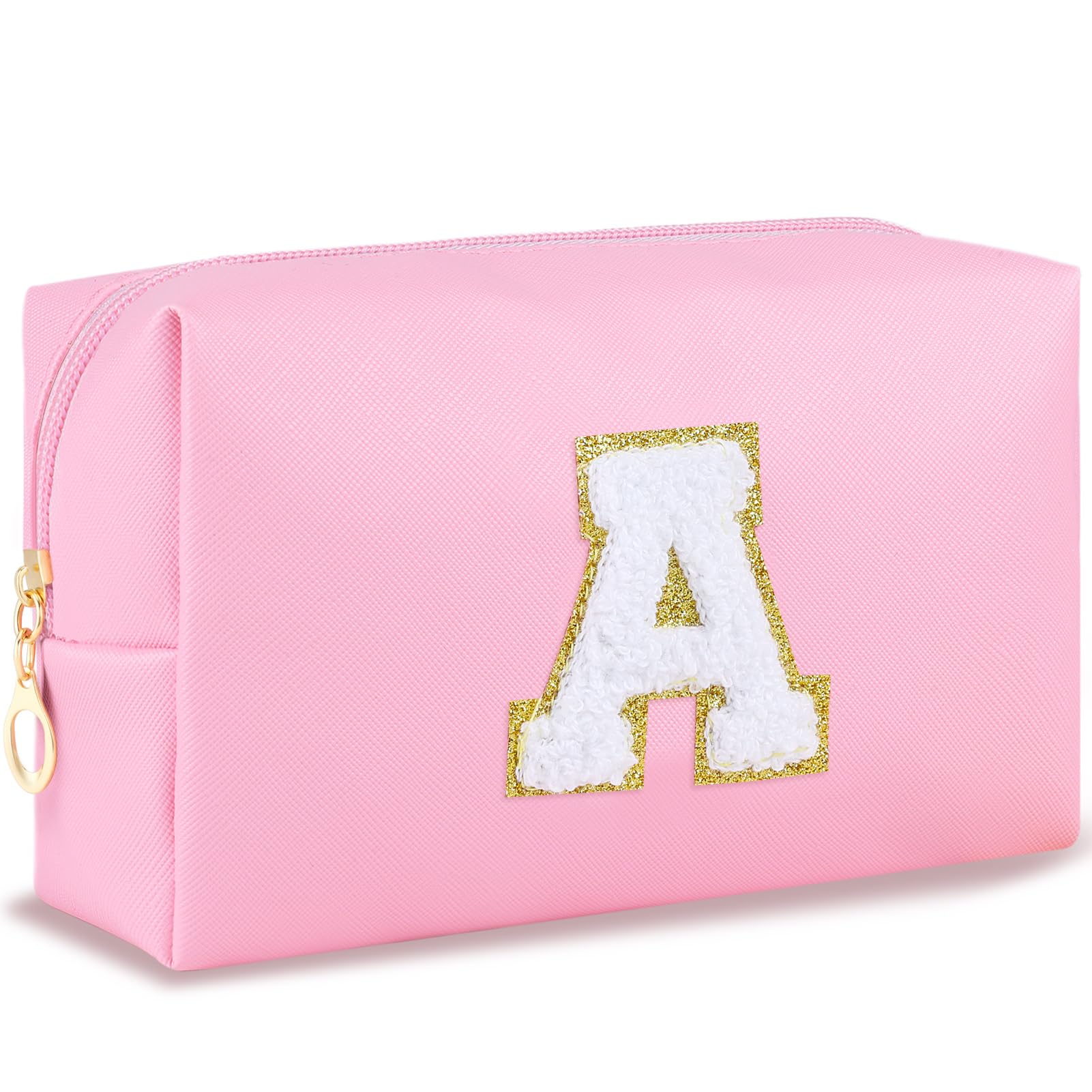 URSKYTOUS bolso maquillaje inicial rosa, vista frontal, perfecto para llevar lo esencial.