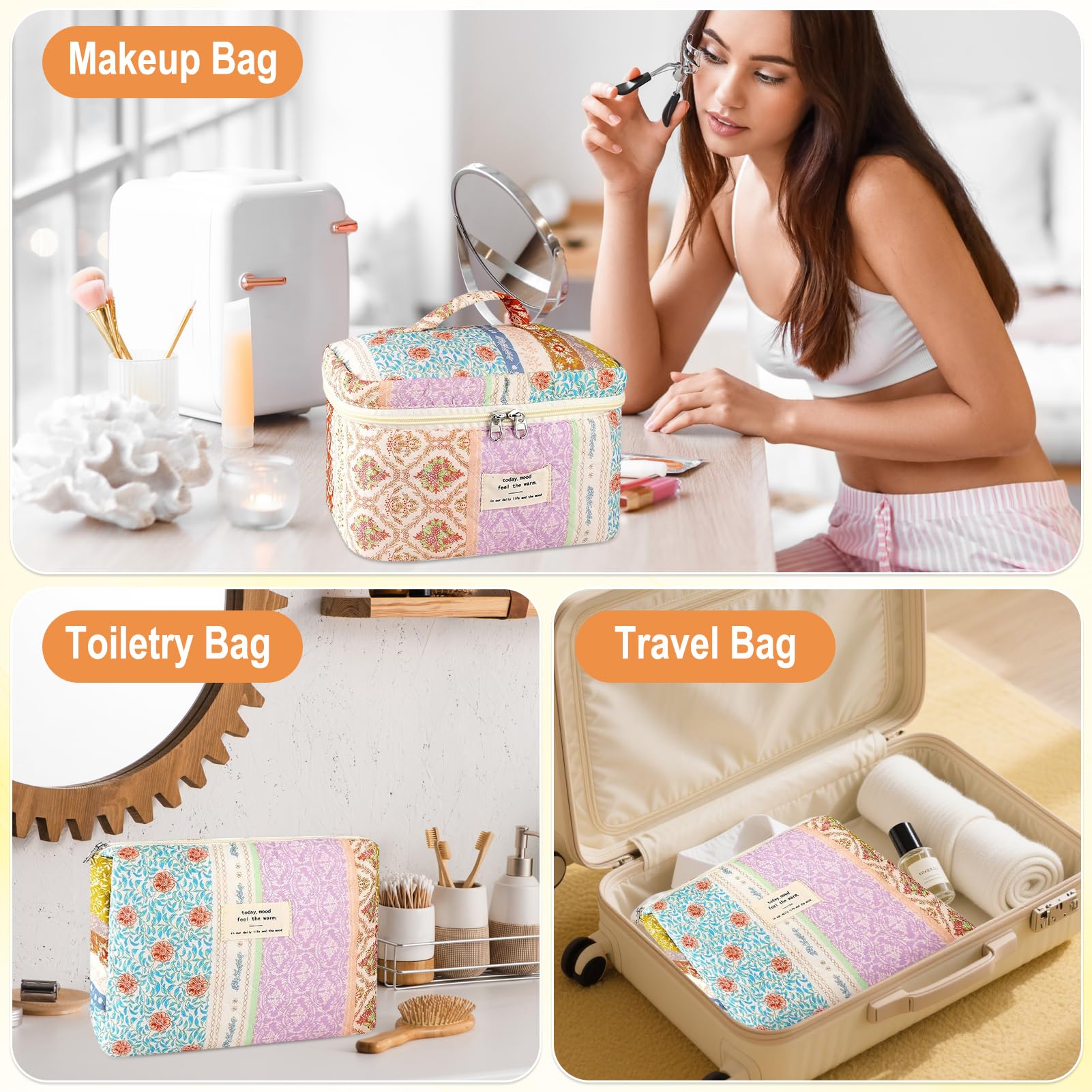 URSKYTOUS estuche cosmético organizador algodón floral, ligero y práctico.