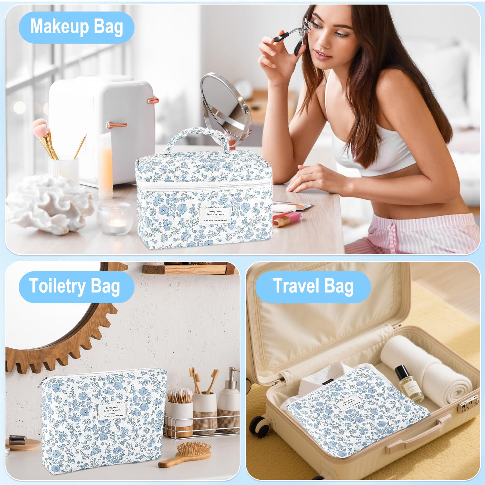 URSKYTOUS neceser maquillaje grande con gran capacidad, perfecto para productos de cuidado diarios.