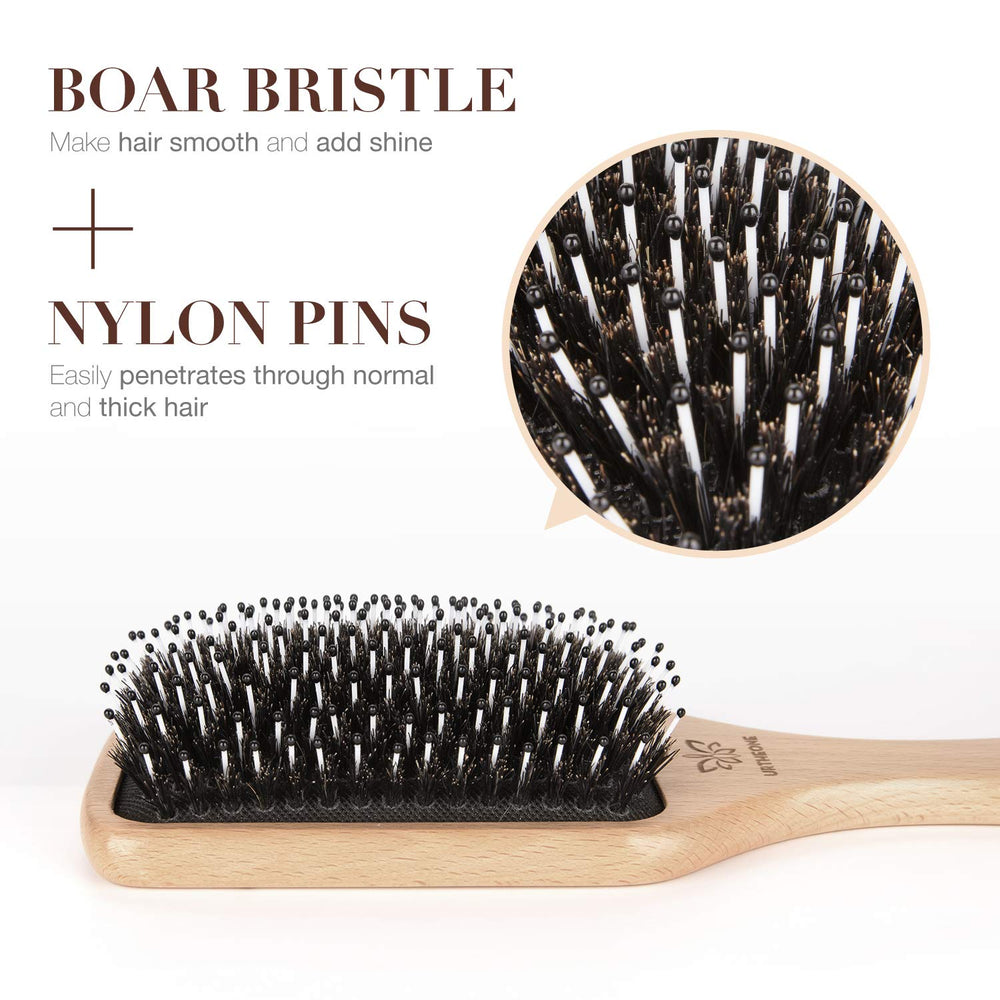 URTHEONE cepillo jabali visto en pala de madera; diseño ergonómico para peinado suave