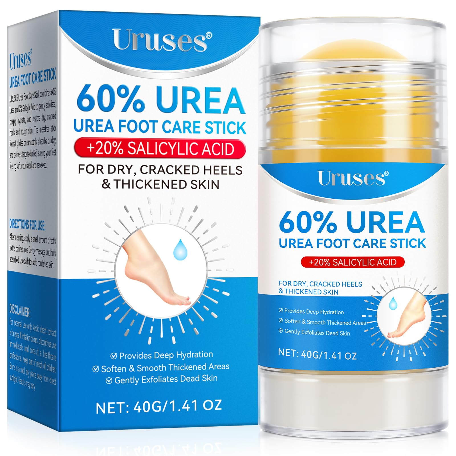 Uruses textura cremosa, absorción rápida para pies, facilita el uso diario.