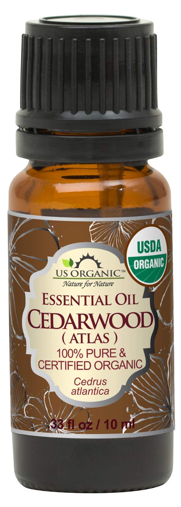 US Organic Cedroatlas: bote, aroma cálido que favorece relajación y ambiente sereno.