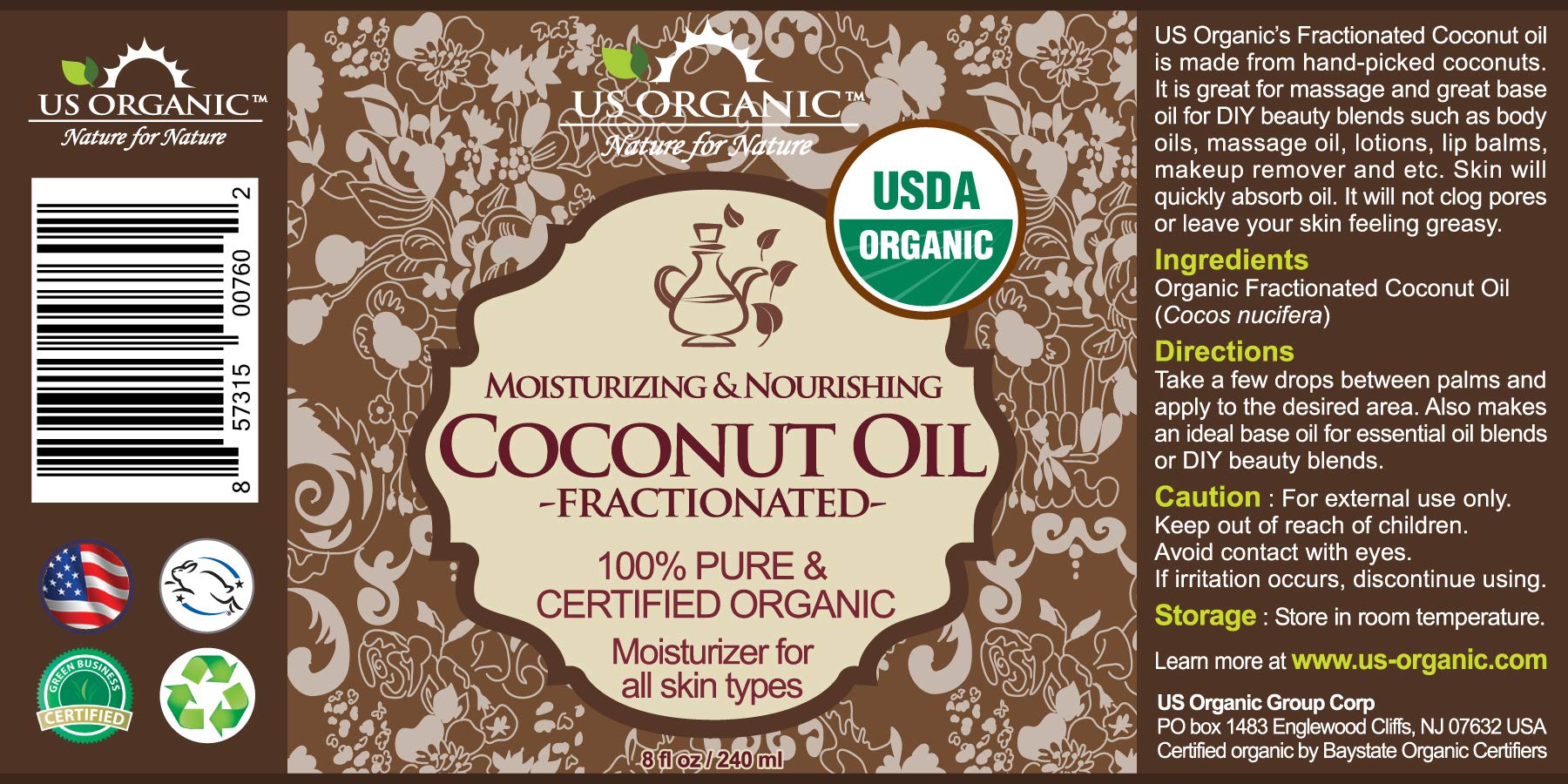 US Organic Aceite MCT fraccionado: masaje relajante con textura ligera.