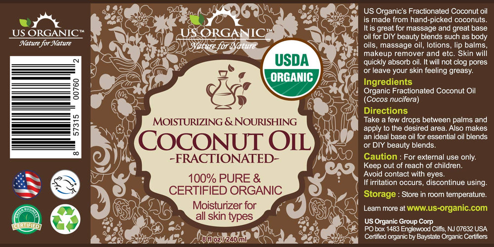 US Organic Aceite MCT fraccionado: masaje relajante con textura ligera.