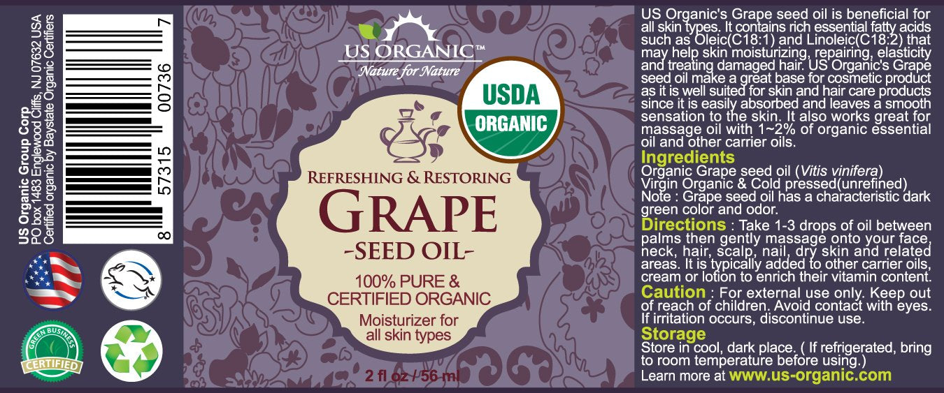 US Organic Aceite de Semilla de Uva masaje corporal relajante