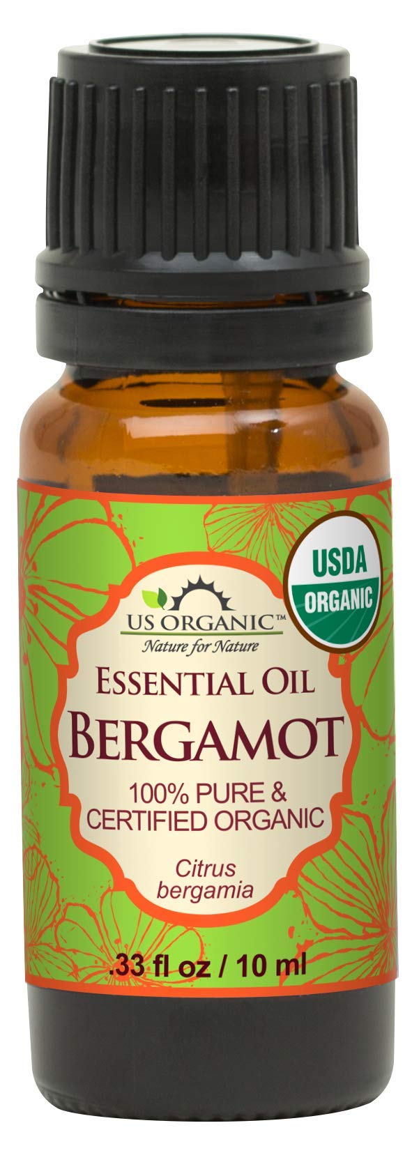 US Organic Bergamot: botella de aceite esencial de 10 ml con cuentagotas para aromaterapia