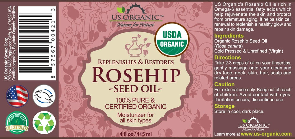 US Organic Aceite en dosificador de vidrio, textura ligera para uso diario.