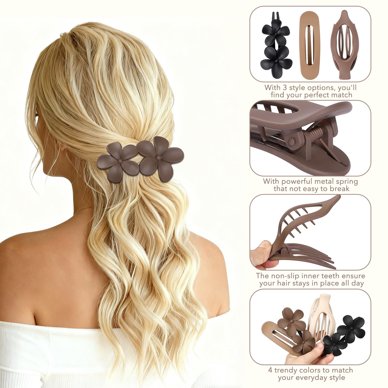 USDNICE clip plano mate con resorte robusto para cabello firme