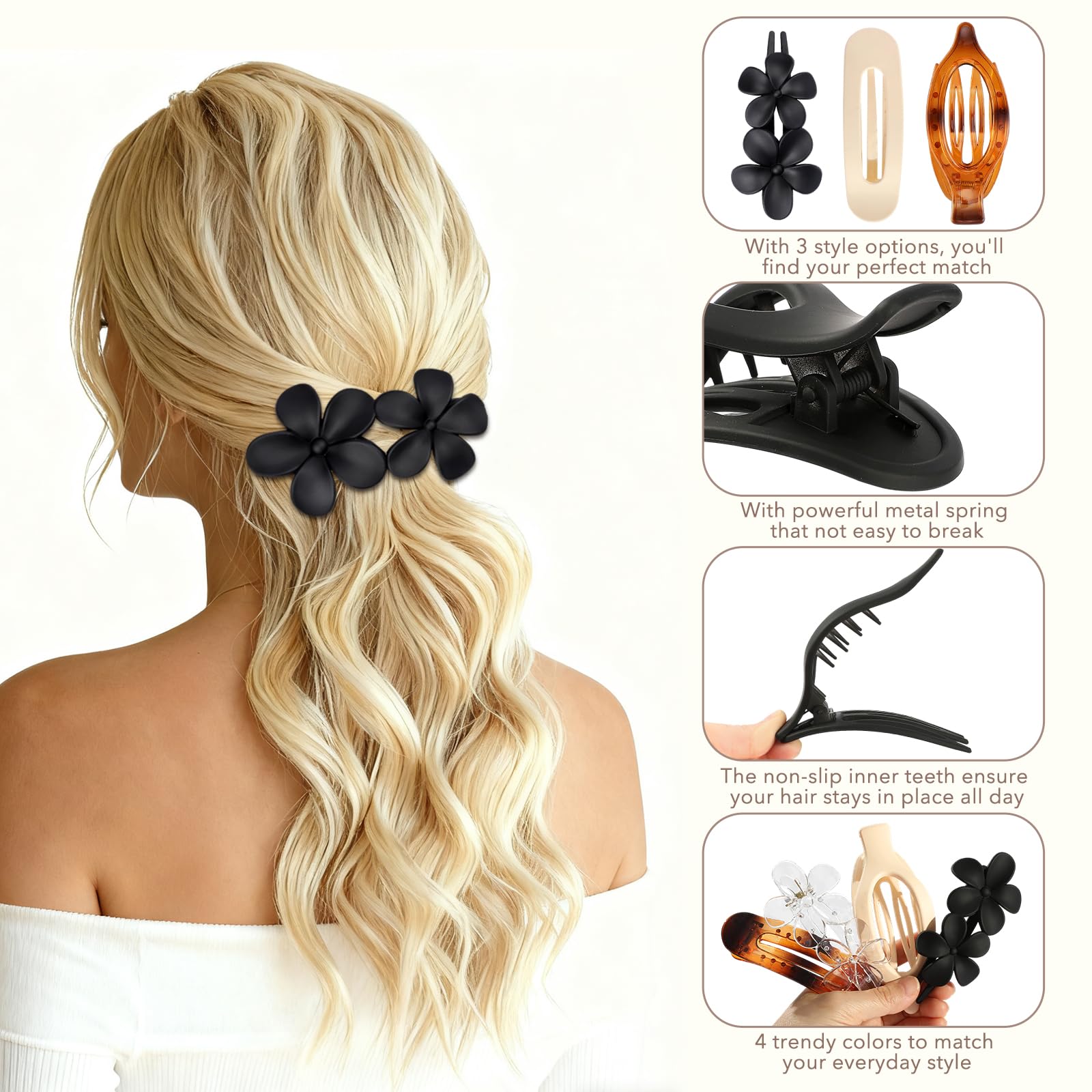 USDNICE clip plano mate con resorte robusto para cabello fino o grueso.