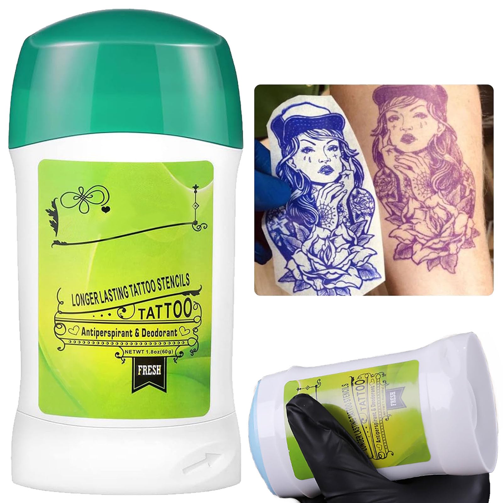 Usiriy Tattoo Transfer Gel en piel durante la aplicación para trazos precisos.