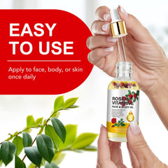 Uso facial y corporal con aceite Rosa Vitamina E para piel suave.