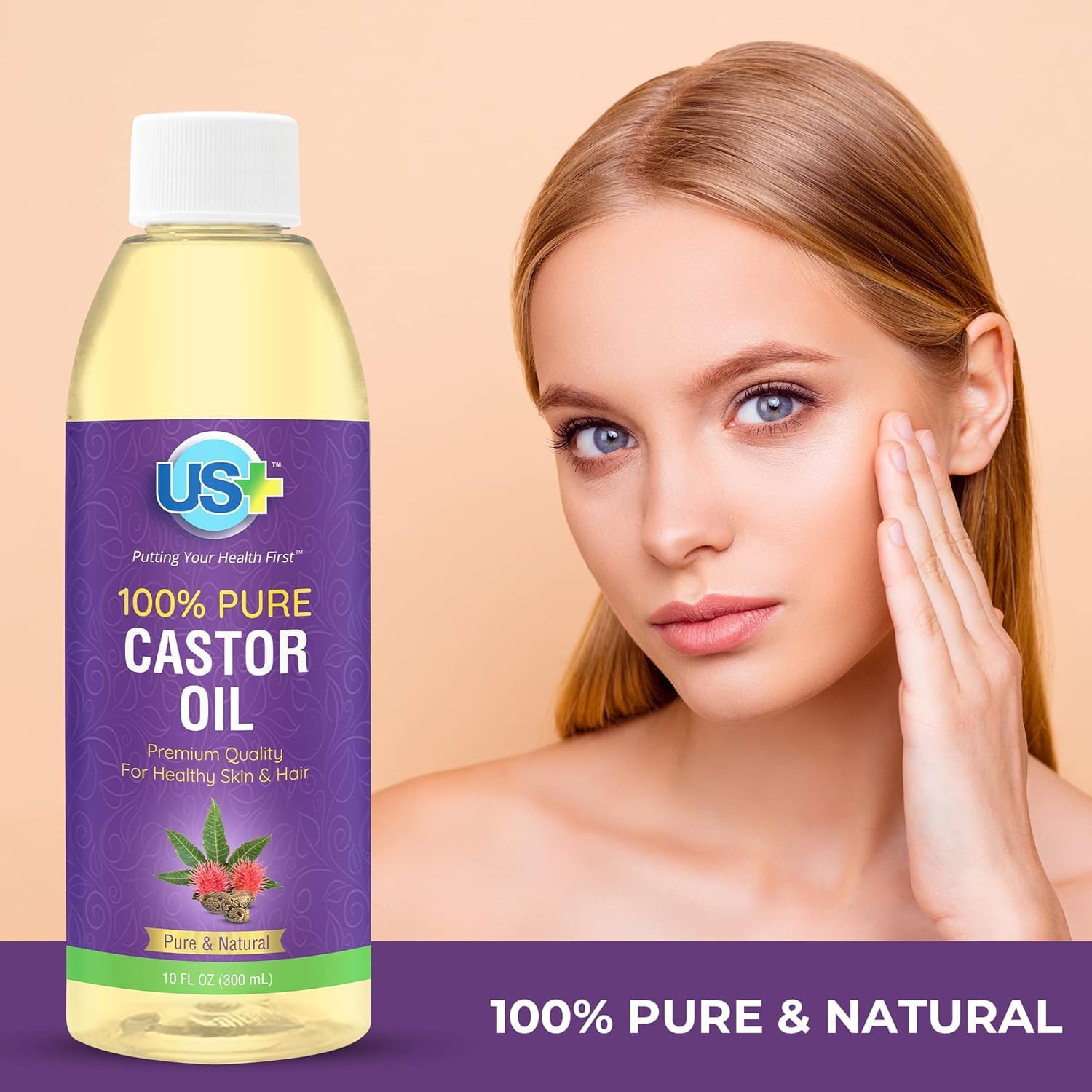 US+ Aceite de Ricino: textura sedosa para piel y cabello